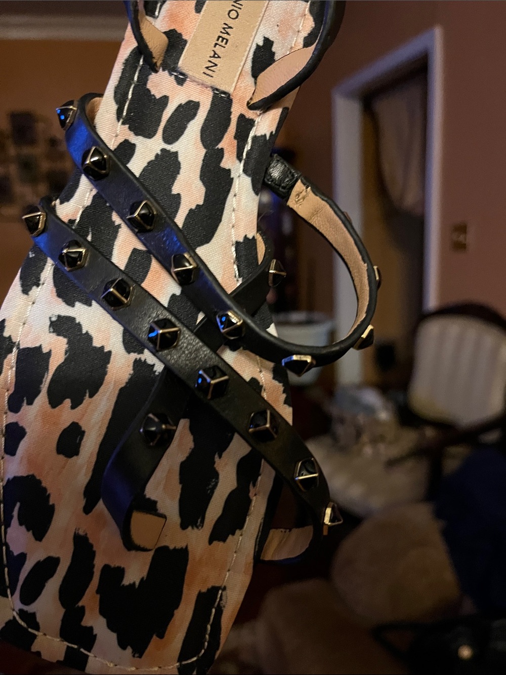 ANTONIO MELANI Black and Pink Leopard Print Strappy Sandals - Picture 2 of 5